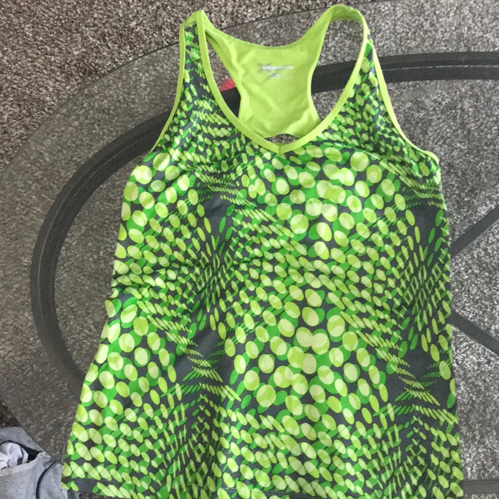 Grey and green exercise top with built in bra